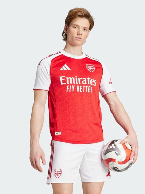 Adidas Red & White Slim Fit Colour Block Jersey-picture-41