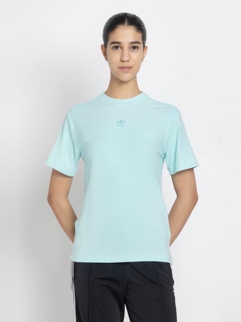 Adidas Originals Turquoise Regular Fit Striped Sports T-Shirt-picture-42