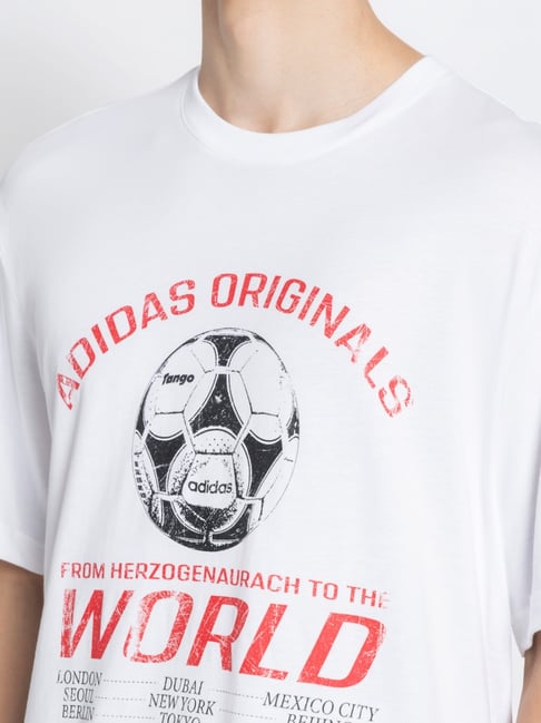 Adidas Originals White Cotton Loose Fit Logo Printed Sports T-Shirt