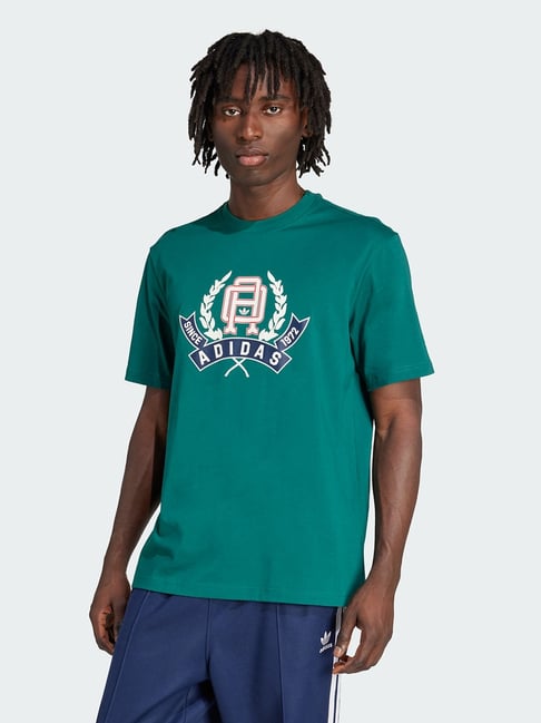 Adidas Originals Green Cotton Loose Fit Logo Printed Sports T-Shirt-picture-45