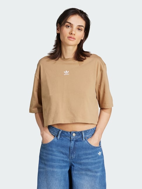 Adidas Originals Brown Cotton Oversized Sports T-Shirt