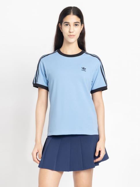 Adidas Originals Blue Cotton Regular Fit Striped Sports T-Shirt-picture-20