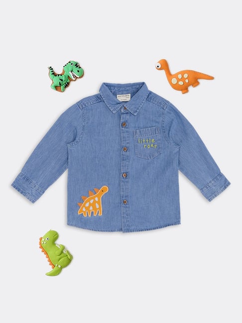Pantaloons Baby Boys Blue Cotton Embroidery Shirt