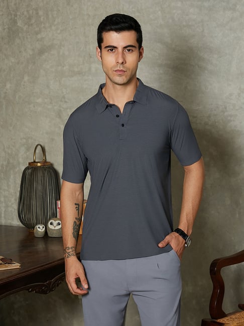 cahoot Campus Sutra Charcoal Grey Seamless Striped Polo T-Shirt-picture-24