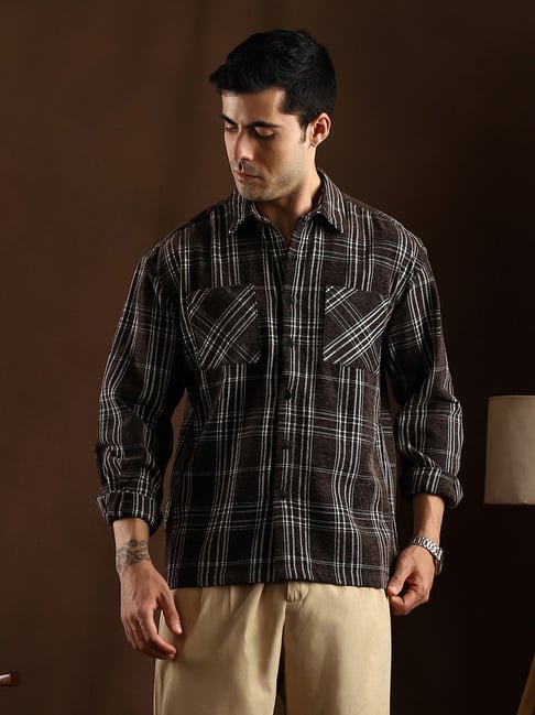 cahoot Campus Sutra Midnight Black Multi-Check Utility Shacket-picture-45