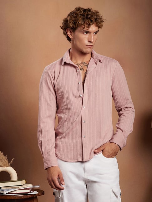 Campus Sutra Rouge Pink Parallel-Crease Tactile Shirt-picture-47