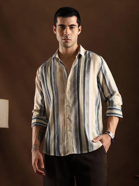 cahoot Campus Sutra Butter Yellow Prussian Blue Striped-Strokes Shirt-picture-15