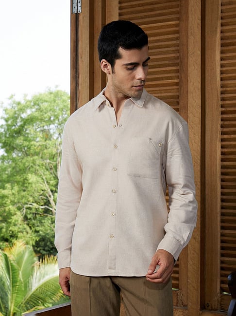 Campus Sutra Saltbox Beige Modular Solid Shirt-picture-40