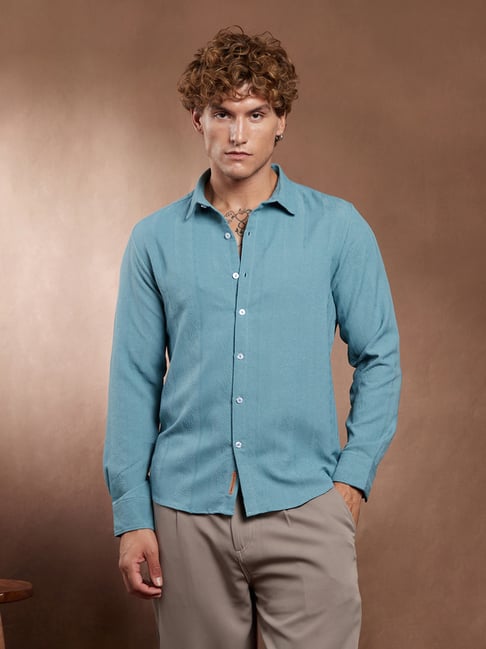 cahoot Campus Sutra Sky Blue Freeform-Textured Shirt-picture-48