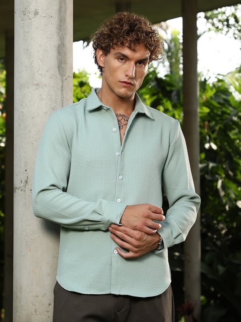 Campus Sutra Mint Green Interweave-Tactile Shirt-picture-21