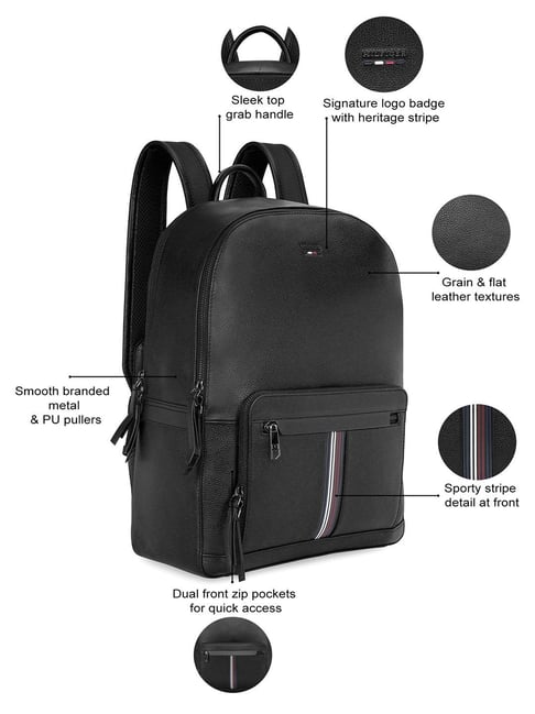 TOMMY HILFIGER Newland Black Textured Leather Laptop Backpack