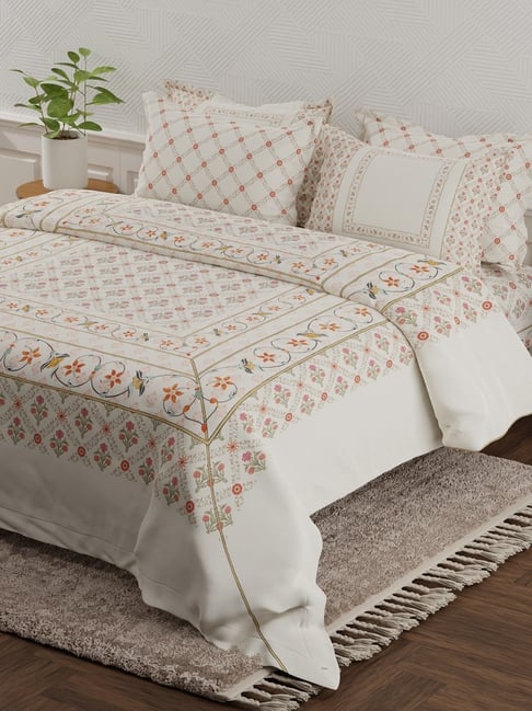 Boutique Living Platinum Pulse White Cotton Ethnic 800 TC King Flat Bedsheet with 4 Pillow Covers-picture-16