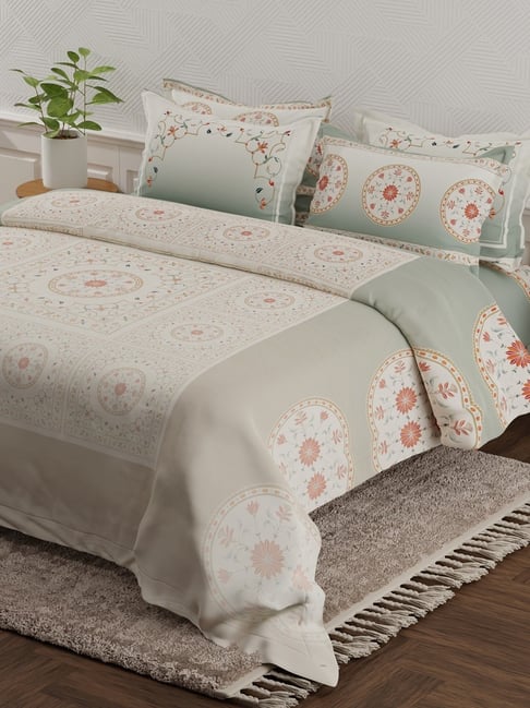 Boutique Living Platinum Pulse Grey Cotton Ethnic 800 TC King Flat Bedsheet with 4 Pillow Covers-picture-12