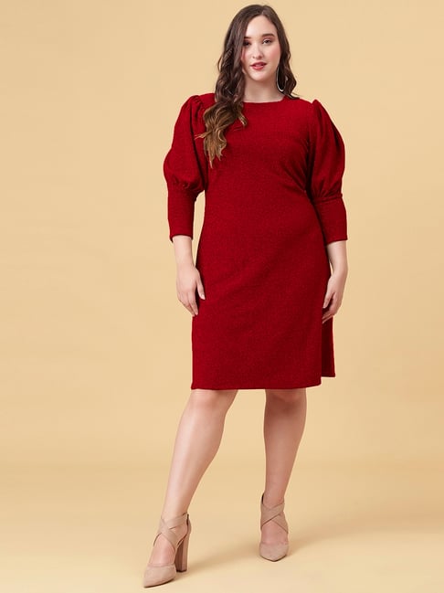 Curvy Lane Red Blended Solid Sheath Dress