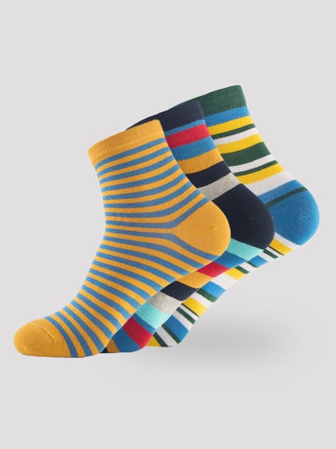 Hoversoul Multi Colour Ankle Length Cotton Elastane Striper Socks (Pack Of 3)