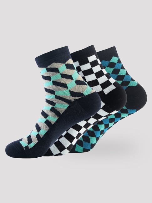 Hoversoul Multi Colour Ankle Length Cotton Elastane Geometric Design Socks (Pack Of 3)