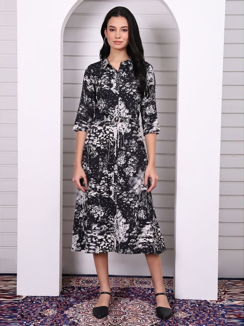 Aurelia Black Regular Fit Floral Print Dress-picture-21