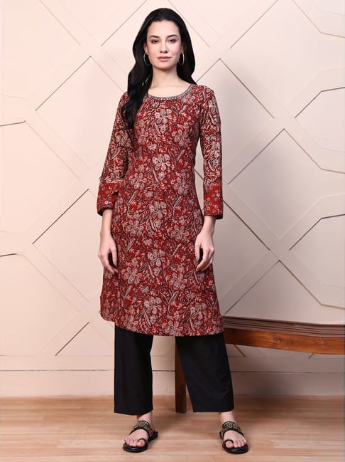 Folksong By W Red Cotton Regular Fit Printed Kurta-picture-48