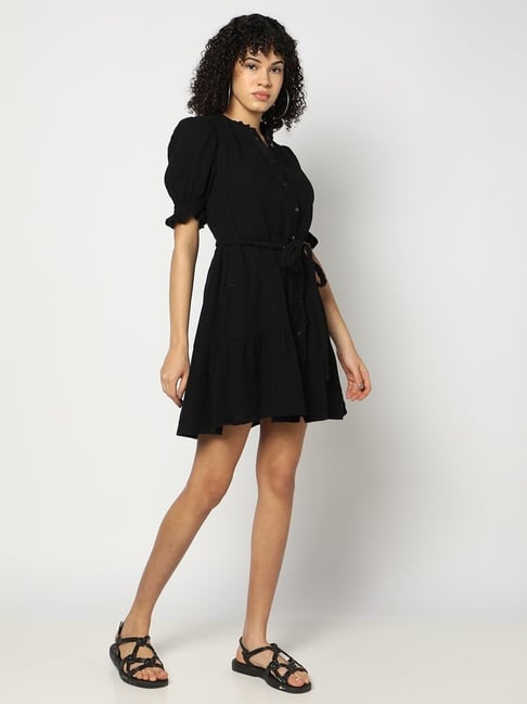 Gap Black Cotton Solid Short Sleeves Dress-picture-46