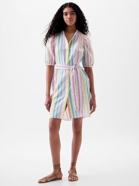 Gap Multi Striped Short Sleeves Regular Fit Shirt Dress