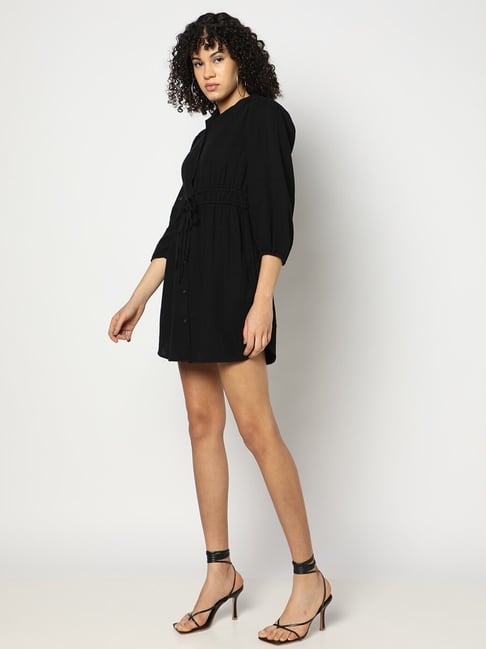 Gap Black Cotton Solid Three-Quarter Sleeves Shirt Dress-picture-42