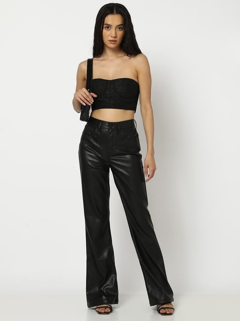 Gap Black Polyester Solid Relaxed Fit High Rise Trousers