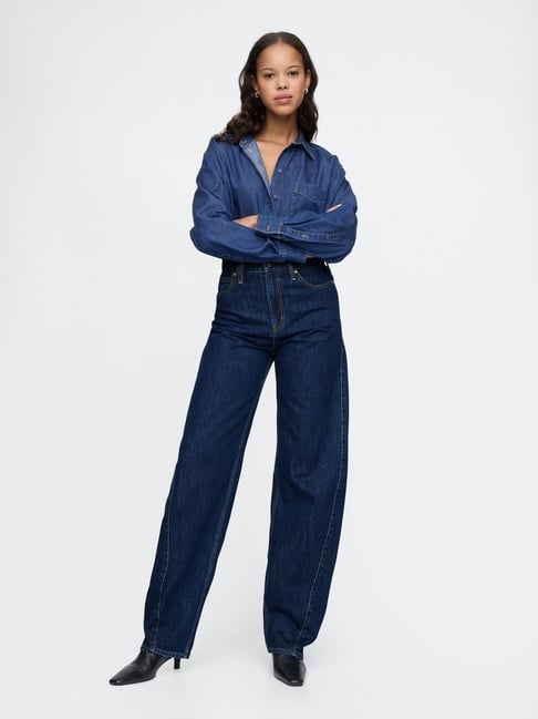 Gap Denim Blue Cotton Solid High Rise Relaxed Fit Jeans