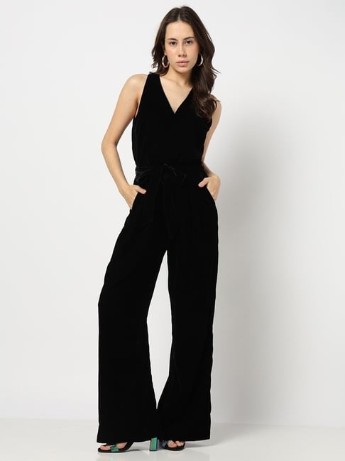 Gap Black Polyester Solid Sleeveless Jumpsuit