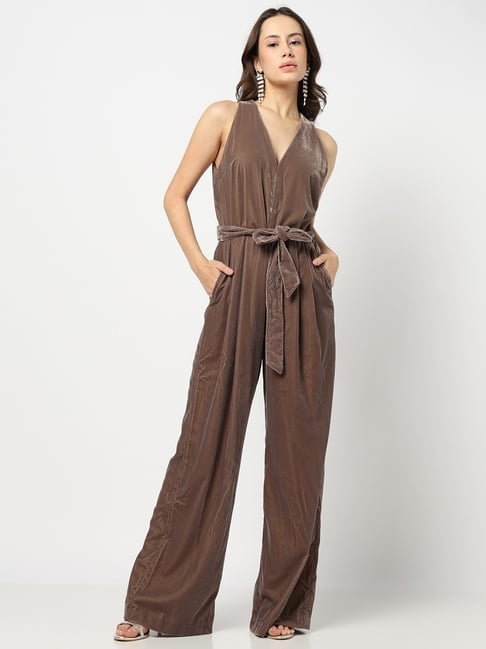 Gap Brown Polyester Solid Sleeveless Jumpsuit-picture-45