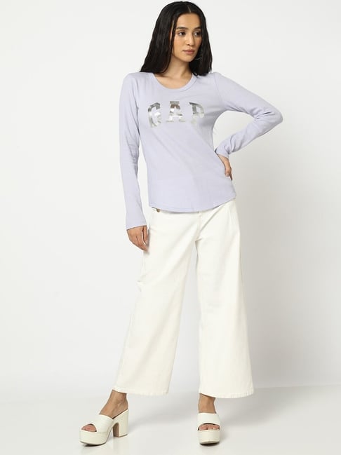 Gap Lt. Purple Solid Long Sleeves Regular Fit Top