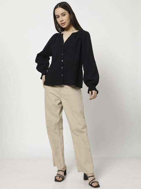 Gap Black Cotton Solid Long Sleeves Regular Fit Seersucker Top-picture-44