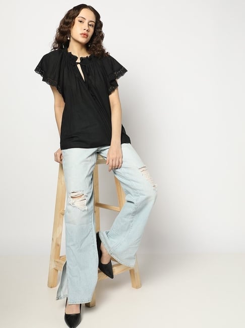 Gap Black Cotton Solid Short Sleeves Relaxed Fit Top-picture-41