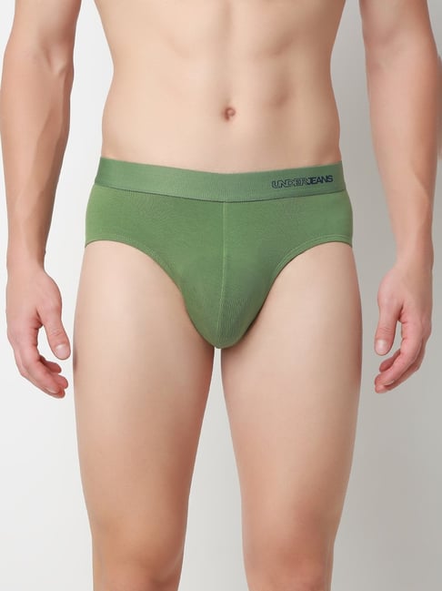UnderJeans by Spykar Light Olive Blended Solid Mid Rise Briefs-picture-15
