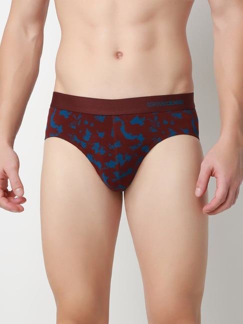 UnderJeans by Spykar Wine Blue Blended Printed Mid Rise Briefs-picture-30