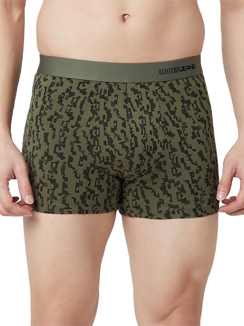UnderJeans by Spykar Olive Black Blended Printed Mid Rise Trunks-picture-32