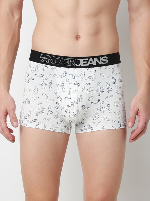 UnderJeans by Spykar White Blended Printed Mid Rise Trunks-picture-31
