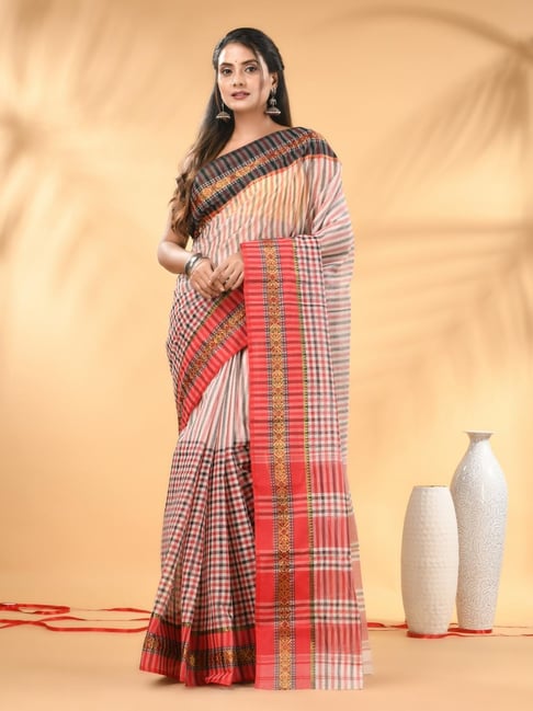 Charukriti White & Red Embellished Saree-picture-12