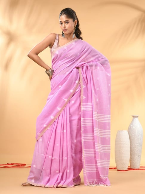 Charukriti Pink Embellished Saree with Subtle Striped Pallu-picture-22