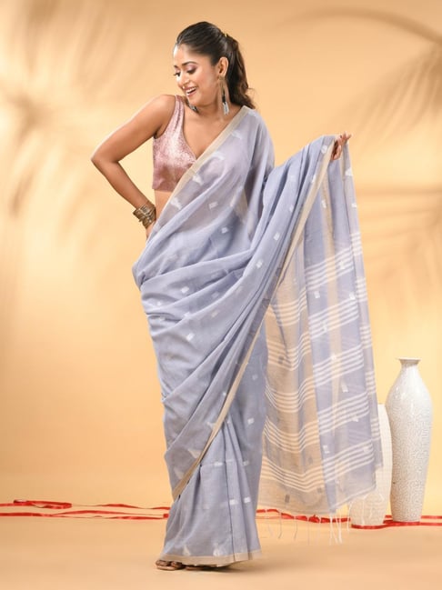 Charukriti Grey Embellished Saree with Subtle Striped Pallu-image-30
