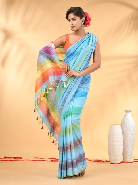 Charukriti Blue Striped Saree-picture-25