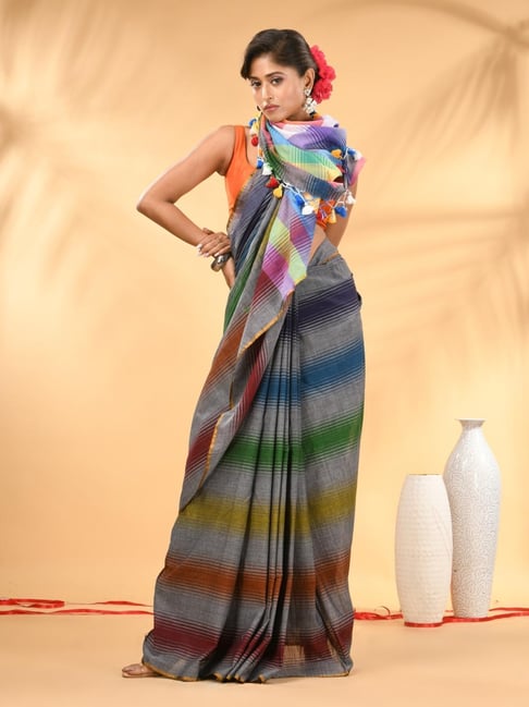 Charukriti Grey Striped Saree-picture-48
