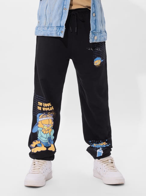 The Souled Store Boys Black Graphic Cotton Regular Fit Joggers