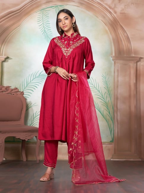 BulBul Pink Muslin Embroidered Suit Set