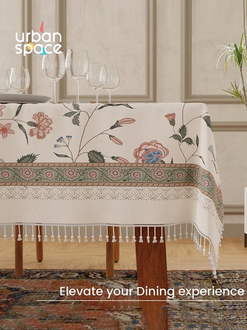 Urban Space Polyester Ivyrose Snow White Antiskid Table Cover - 4 Seater