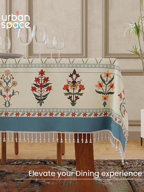 Urban Space Polyester Wisteria Off White Antiskid Table Cover - 6 Seater