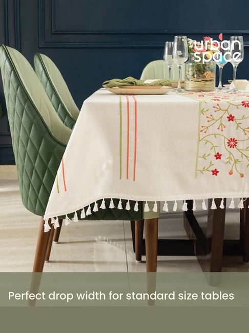 Urban Space Cotton Manjari Multicolor Embroidered Table Cover - 4 Seater
