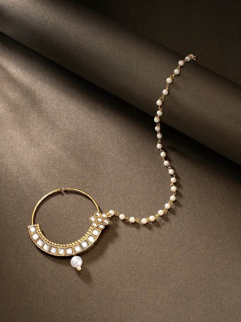 Peora Golden Kundan Nosering for Women
