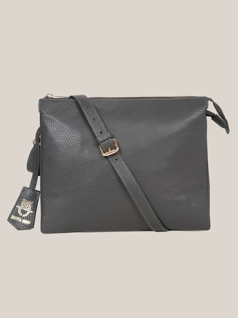 Hats Off Accessories Grey Large Leather Cross Body Bag
