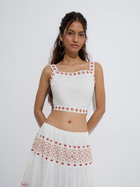 Bombay Paisley by Westside White Floral Embroidered Cotton Top-picture-38