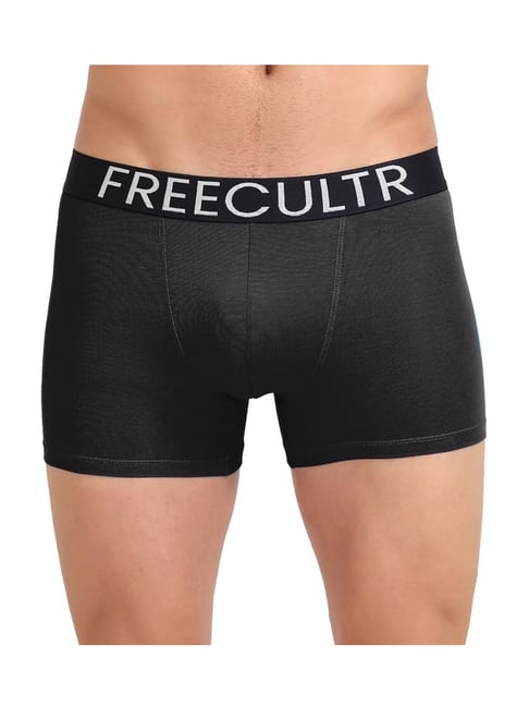 Freecultr Black Cotton Regular Fit Solid Trunks